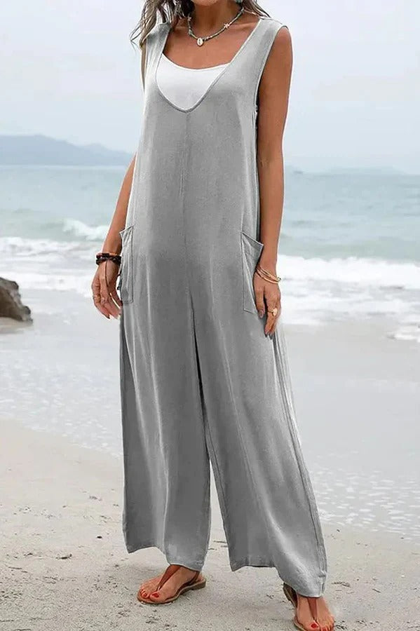 RomiLdi™ | V-Ausschnitt ärmellose Jumpsuits mit weitem Bein