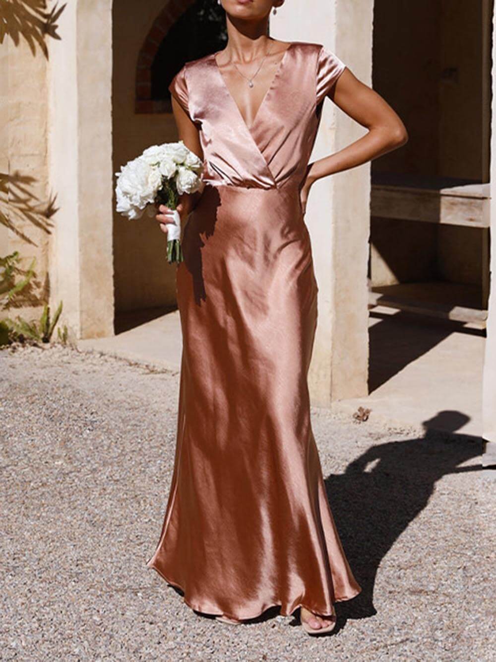 Velin™ | Frühling/Sommer Satin Einfarbig V-Ausschnitt Fischschwanz Partykleid für Frauen