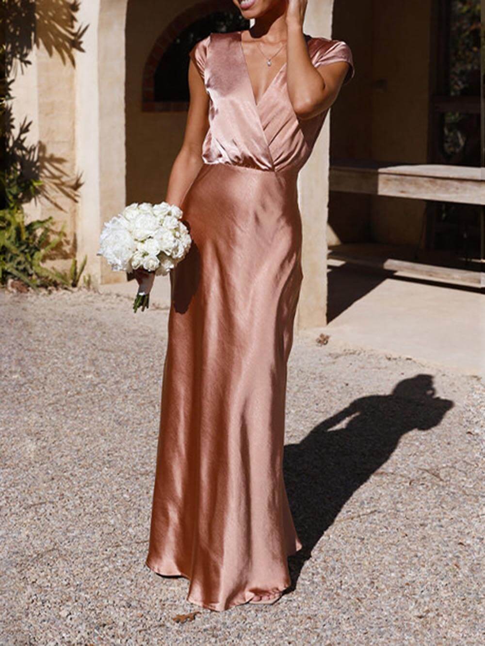 Velin™ | Frühling/Sommer Satin Einfarbig V-Ausschnitt Fischschwanz Partykleid für Frauen