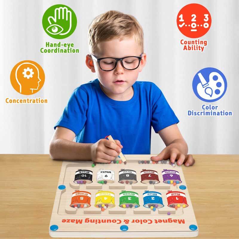 CountMag™ | Buntes magnetisches Holzperlen-Zahlenpuzzle
