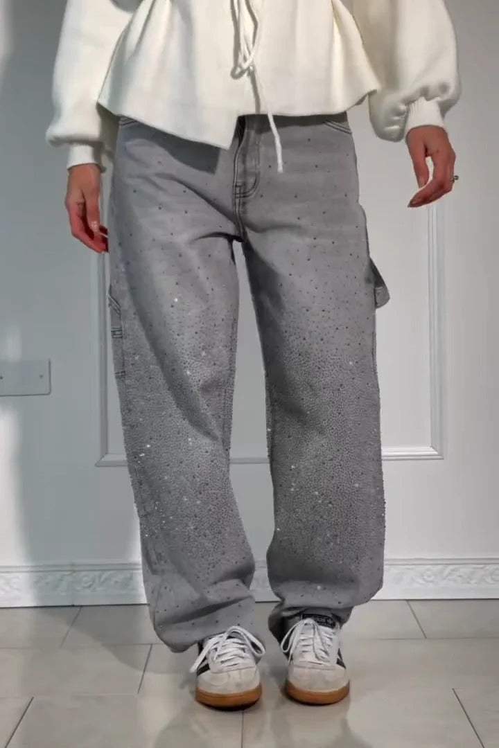 GleamFit™ – Damen-Rhinestone-Harem-Jeans | Stilvolle und bequeme Denim-Hose mit funkelnden Akzenten