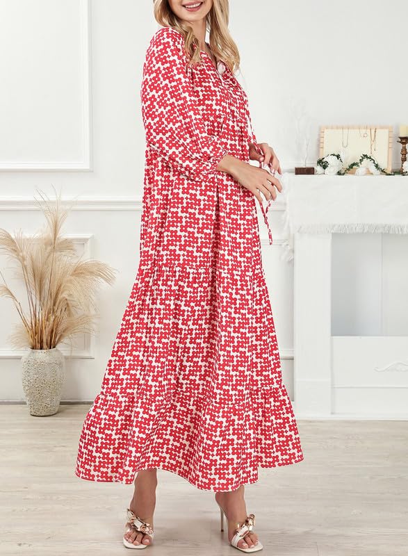 Bohevara™ | Damen Puffärmel geometrische böhmische Maxikleider
