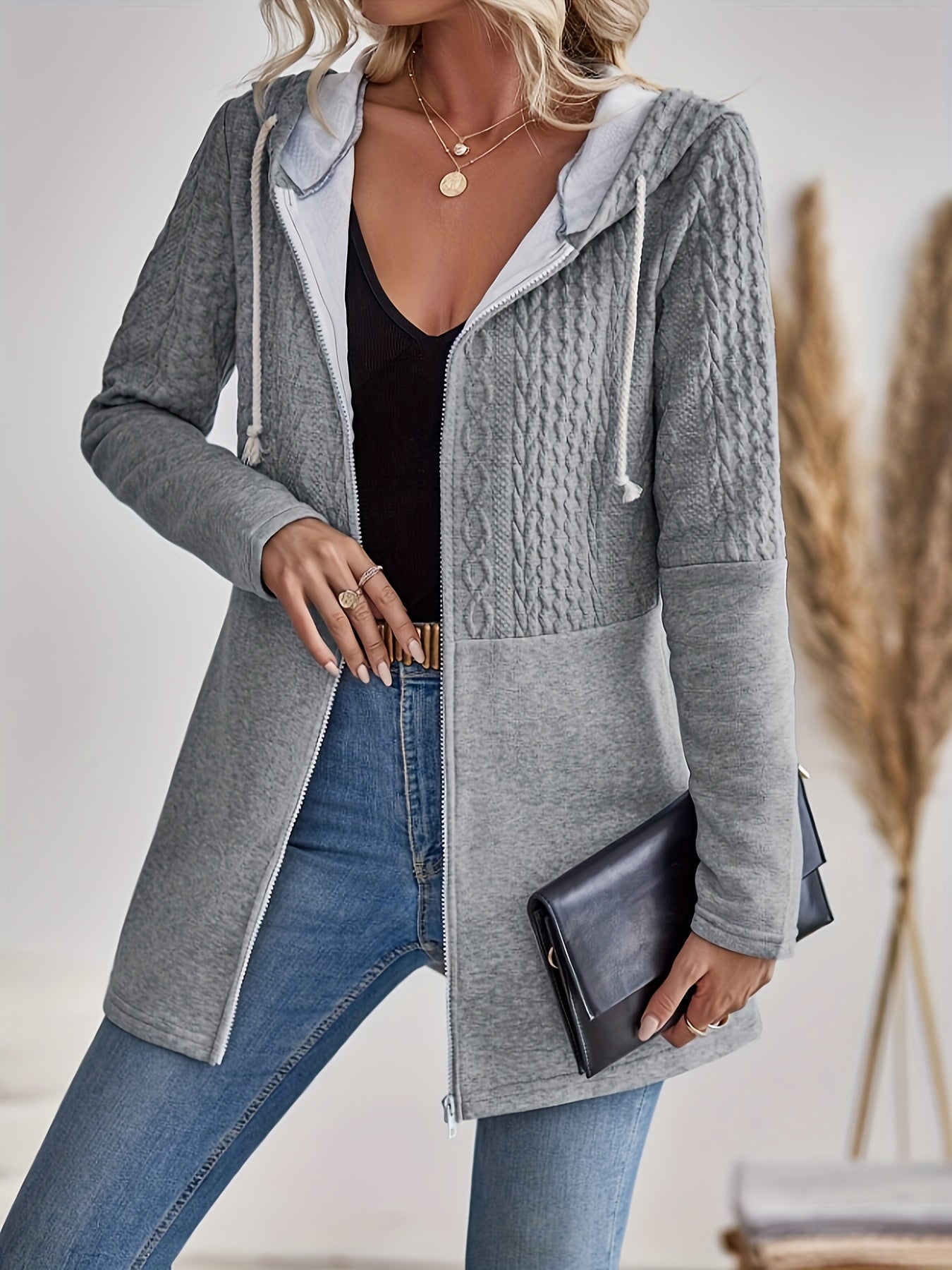 Tivindra™ | Damen Kapuzenjacke mit Reißverschluss in Hellgrau