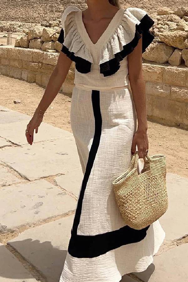 Lara™ | Mode Bunte V-Ausschnitt plissiert Lotusblatt Urlaub zweiteiliges Set