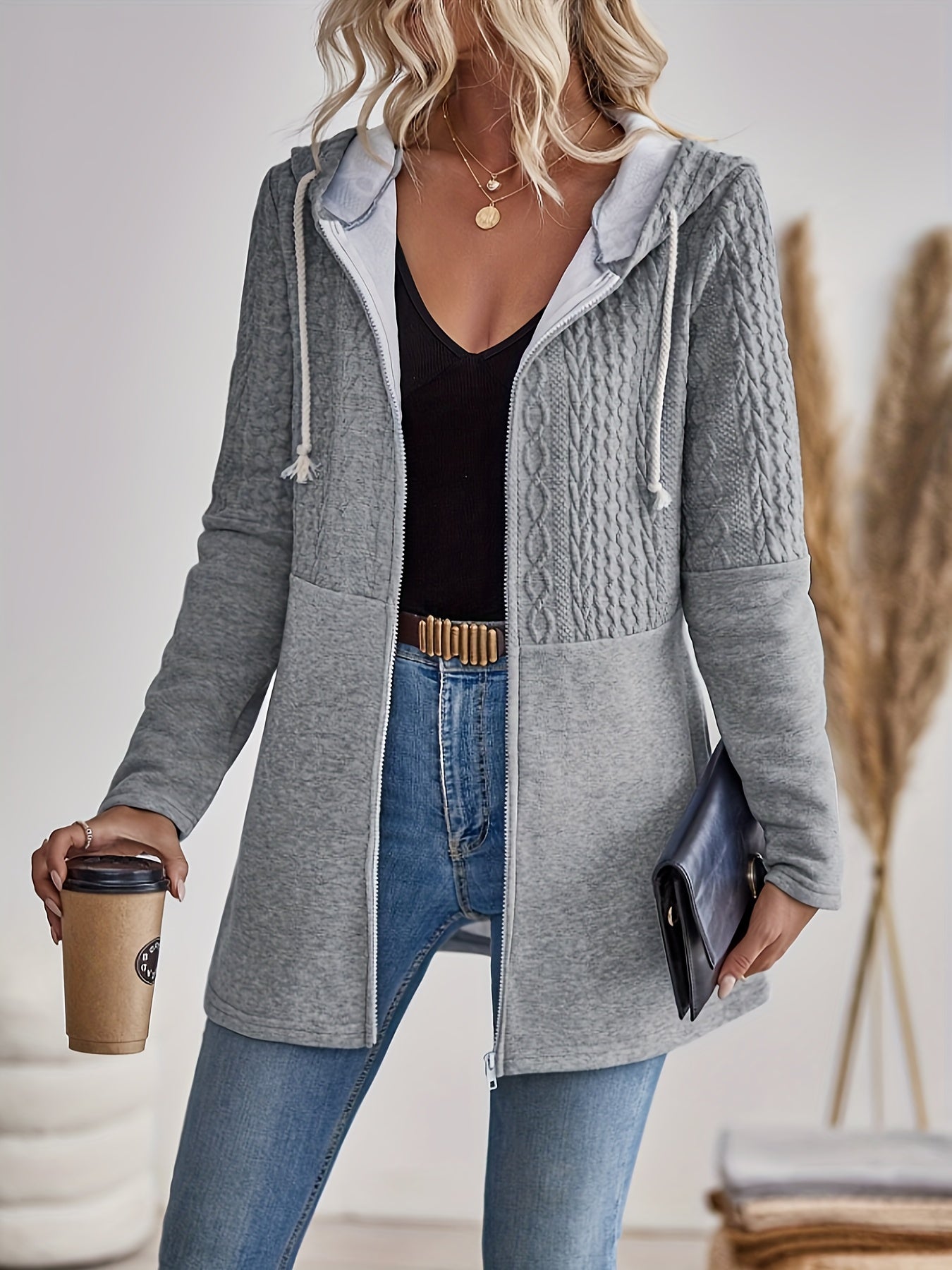 Tivindra™ | Damen Kapuzenjacke mit Reißverschluss in Hellgrau