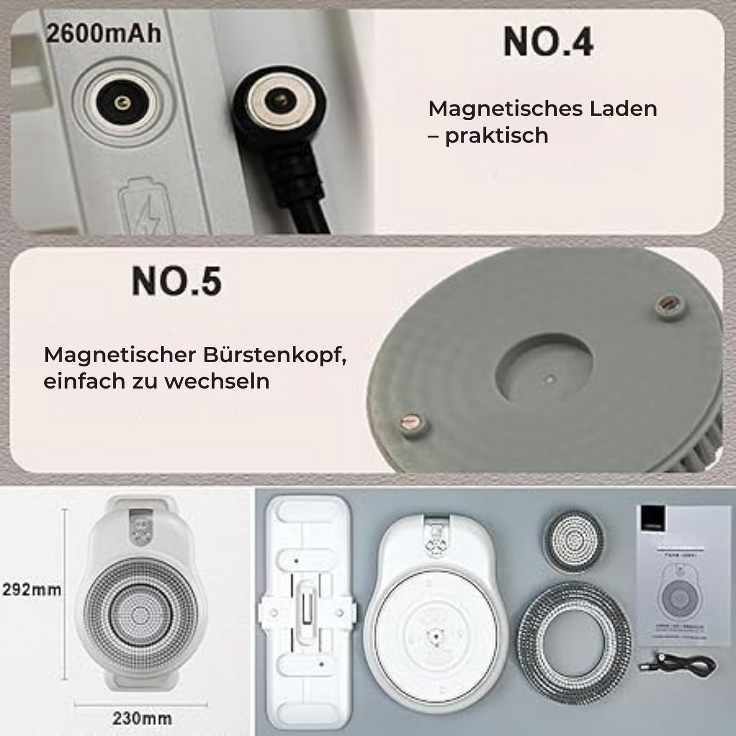 Elektrischer Rückenreiniger mit weichem Bürstenkopf für tiefe Reinigung