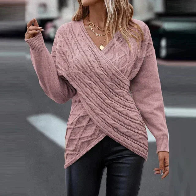 50% off | Olivia™ | Women's asymmetric V-neck wrap knit sweater