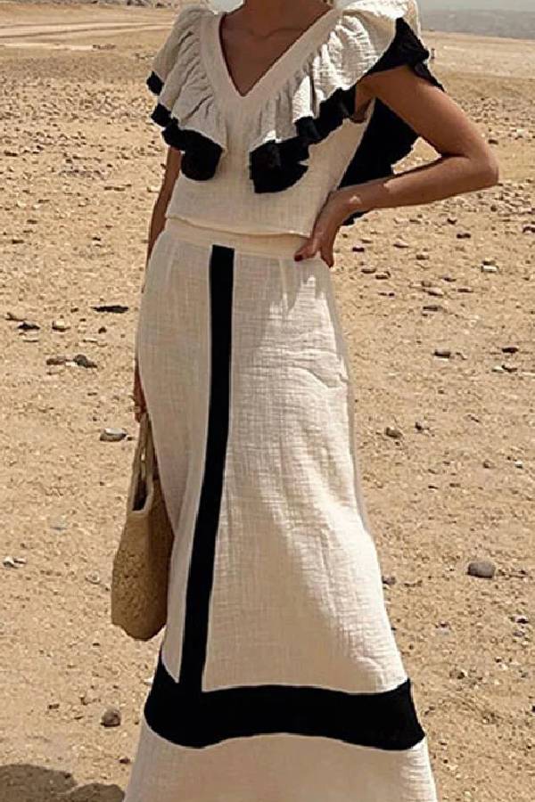 Lara™ | Mode Bunte V-Ausschnitt plissiert Lotusblatt Urlaub zweiteiliges Set