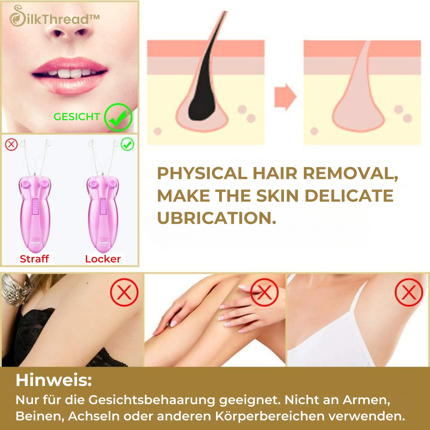 Elektrisches Gesichts-Haarentfernungsgerät mit Seidenfaden