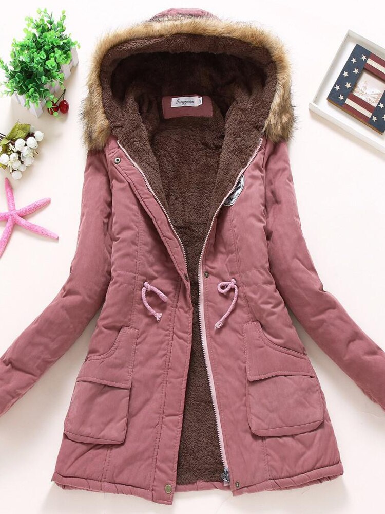 50 % Rabatt | Darlene™ - Damen-Fleecejacke mit Kunstfellkapuze und Kordelz