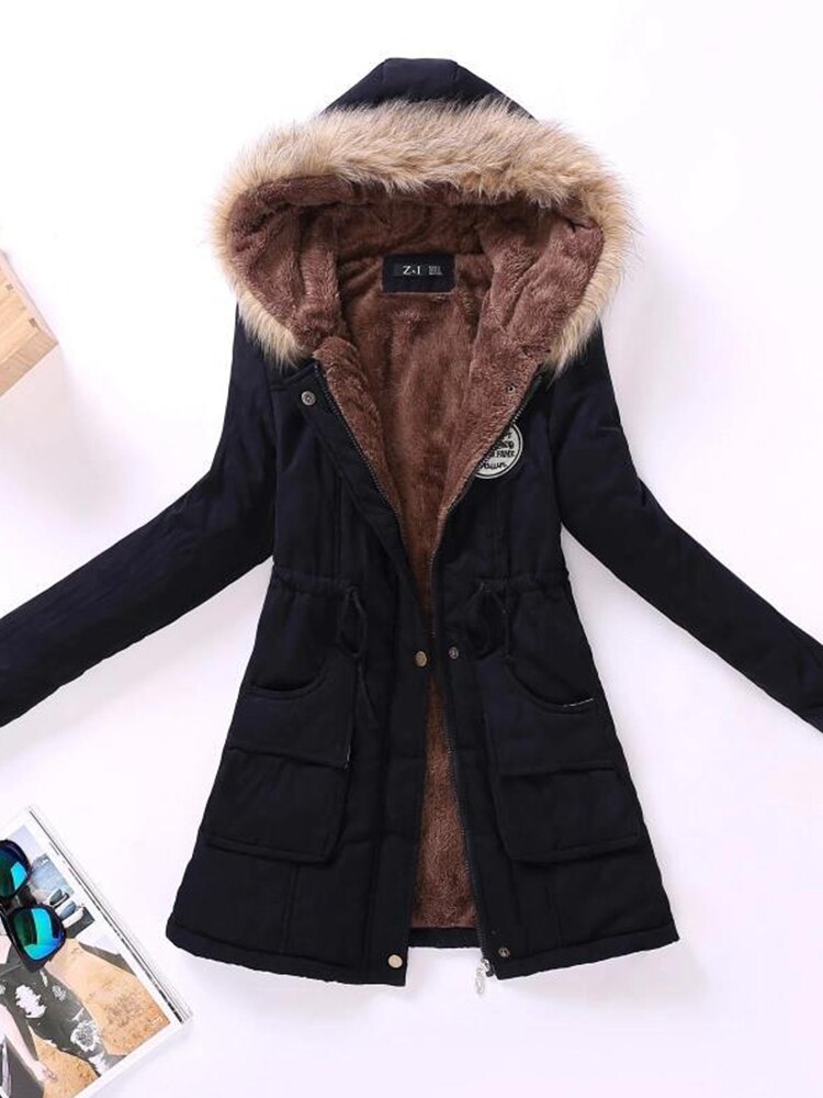 50 % Rabatt | Darlene™ - Damen-Fleecejacke mit Kunstfellkapuze und Kordelz