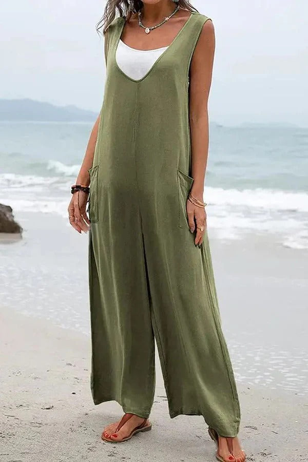 RomiLdi™ | V-neck sleeveless wide-leg jumpsuits
