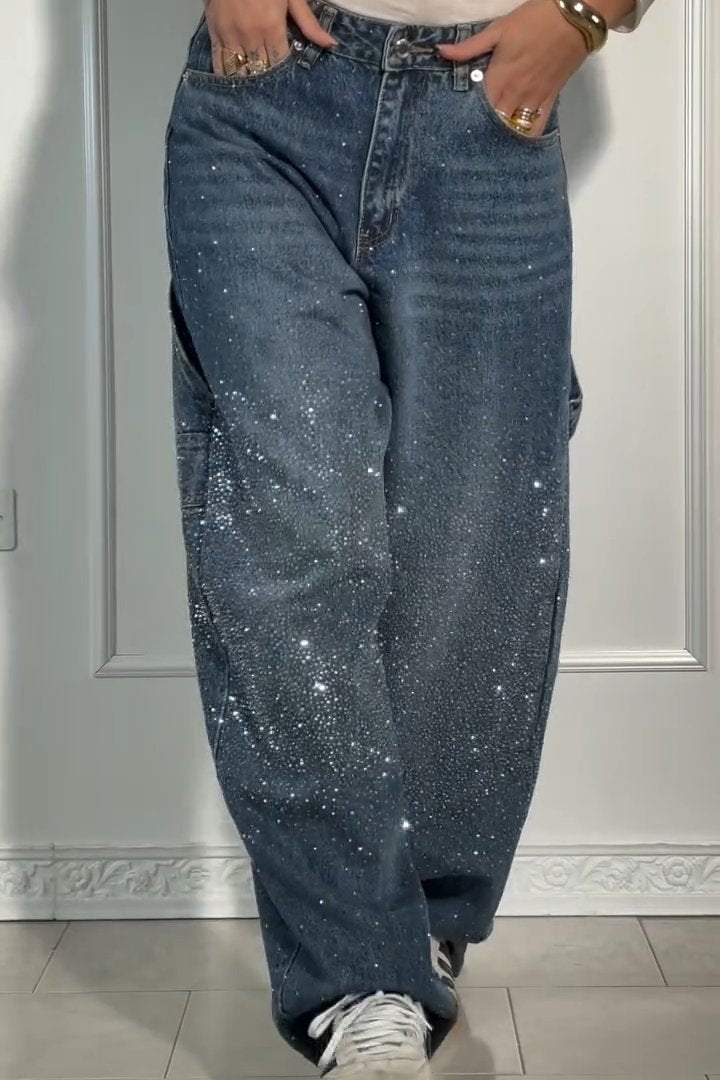 GleamFit™ – Damen-Rhinestone-Harem-Jeans | Stilvolle und bequeme Denim-Hose mit funkelnden Akzenten