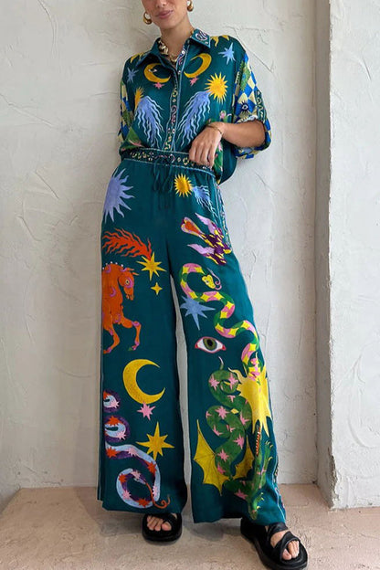 LinoFit™ – Einzigartiger Print Elastischer Bund mit Taschen Weite Bein Hose