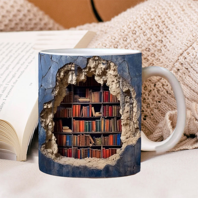 Keramik 3D Bücherregal Tasse für Buchliebhaber