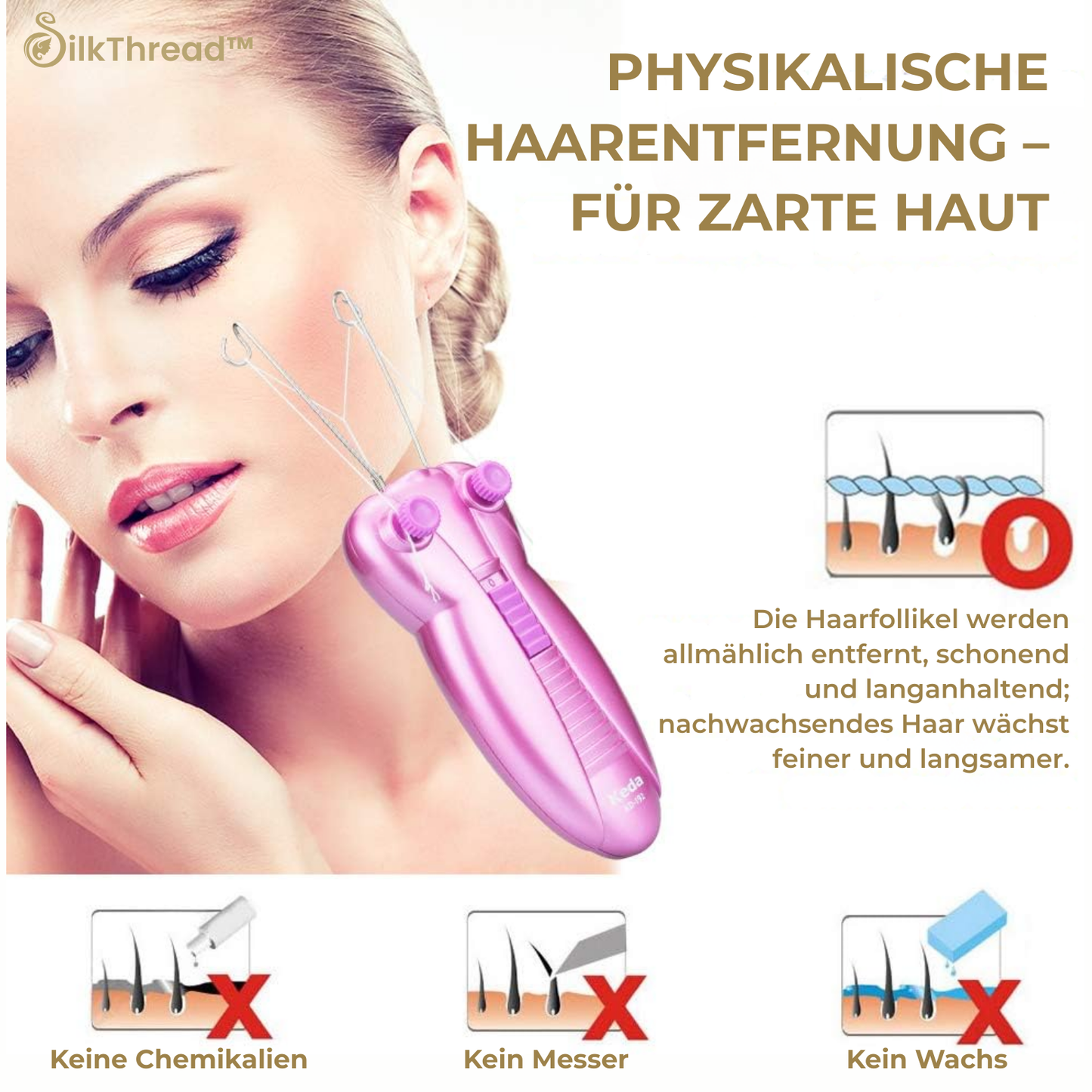 Elektrisches Gesichts-Haarentfernungsgerät mit Seidenfaden