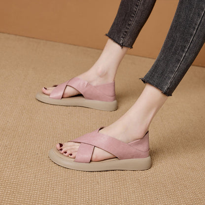 Comfortpro™ | Damensandalen aus weichem Leder mit gekreuzten Kanten