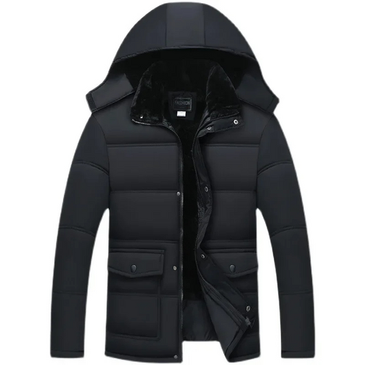 Cazora­™ | Herren Winterjacke mit Kapuze, gepolstert und fleecegefüttert – Schwarze Winterjacke für kalte Tage