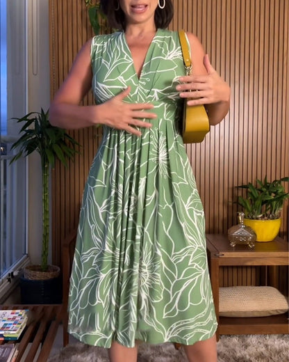 Zephyrella™ | Ärmelloses Kleid mit V-Ausschnitt, das die Taille einschnürt