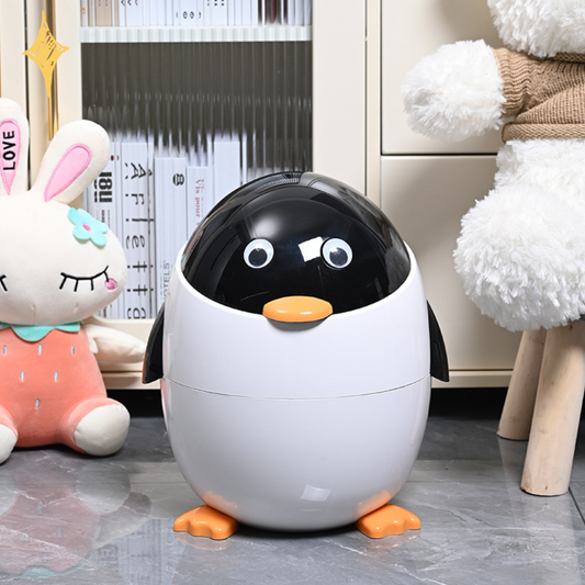 Niedlicher Cartoon-Pinguin-Mülleimer mit Klappdeckel für Kinderzimmer