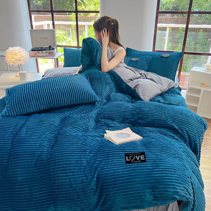 Restavia™ - Samt-Korallenfleece-Bettbezug mit Kissenbezügen