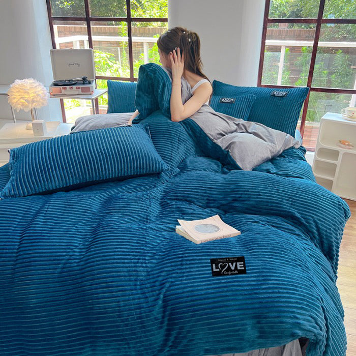 Restavia™ - Samt-Korallenfleece-Bettbezug mit Kissenbezügen