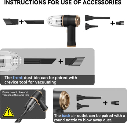 Tragbarer kabelloser Mini-Staubsauger und Luftgebläse für Auto und Zuhause