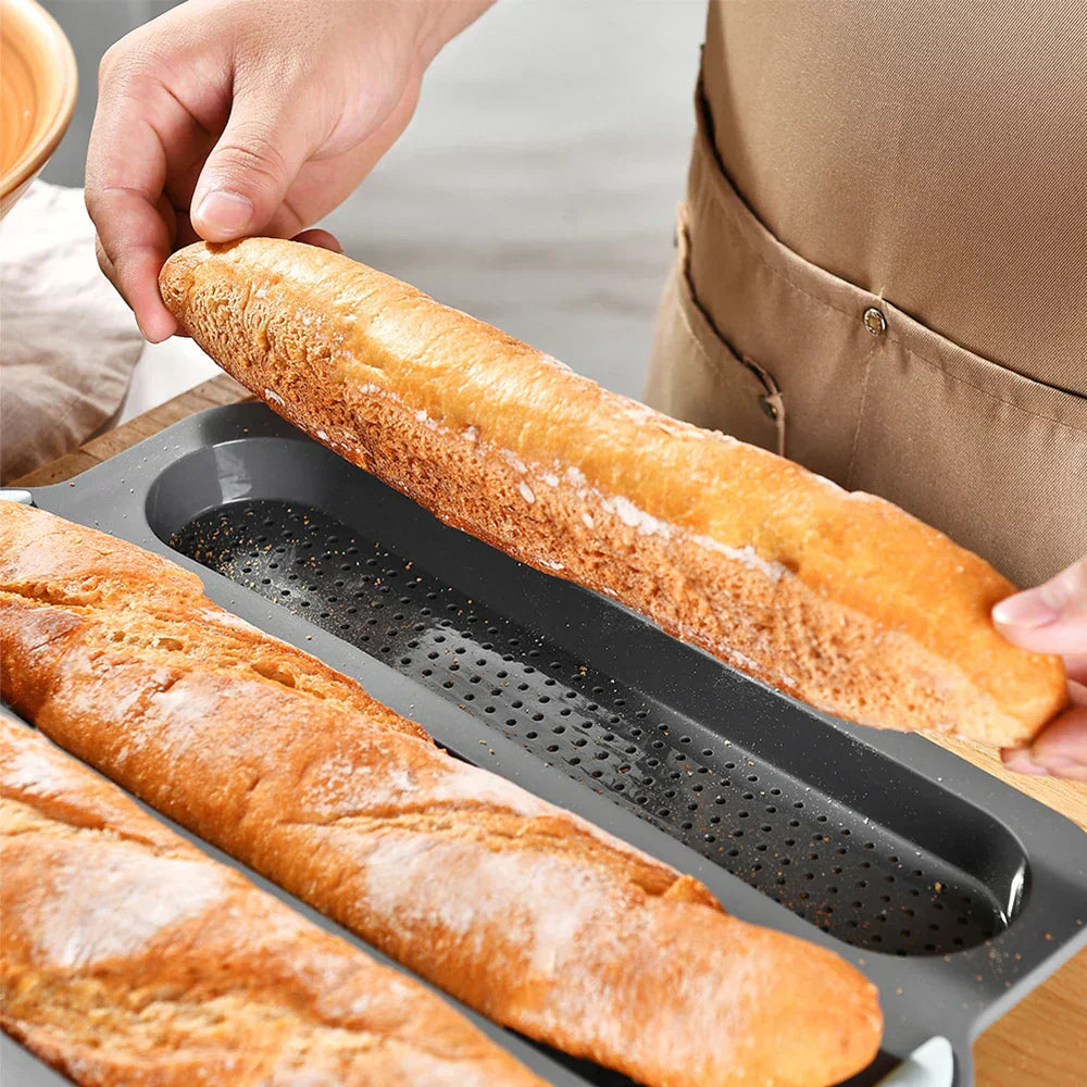 CrustyBake™ - Antihaft-Silikon-Baguette-Backform für perfekte Laibe