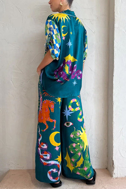 LinoFit™ – Einzigartiger Print Elastischer Bund mit Taschen Weite Bein Hose