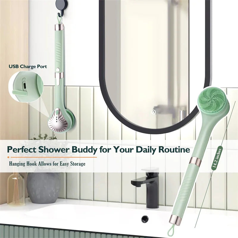 GlowEase™ Wiederaufladbare Elektrische Badbürste mit langem Griff