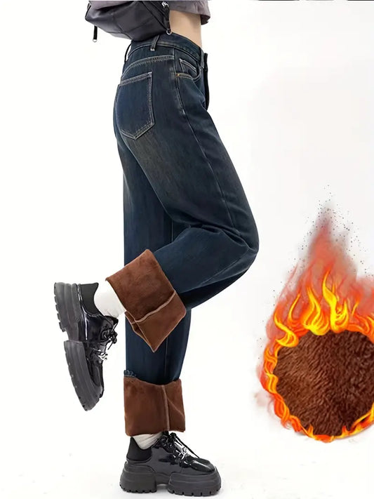 Dreilaen™ | Fleece-gefütterte Straight-Leg-Jeans für Damen - Casual Denim mit hoher Taille