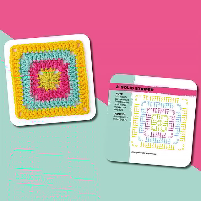 Bunte Granny Square Häkelkarten Design Set