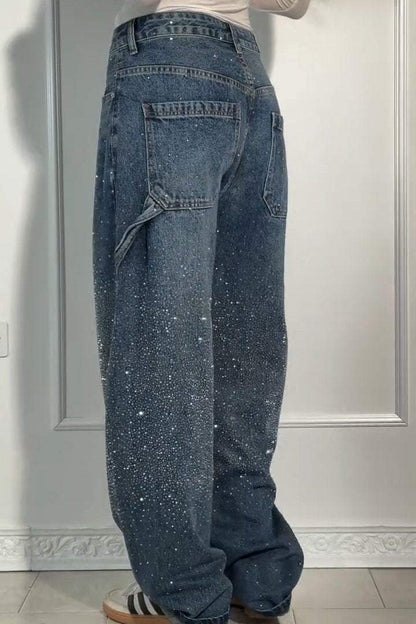GleamFit™ – Damen-Rhinestone-Harem-Jeans | Stilvolle und bequeme Denim-Hose mit funkelnden Akzenten