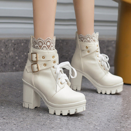 Cozenia™ | Modische Schnürstiefel mit stabilem Absatz