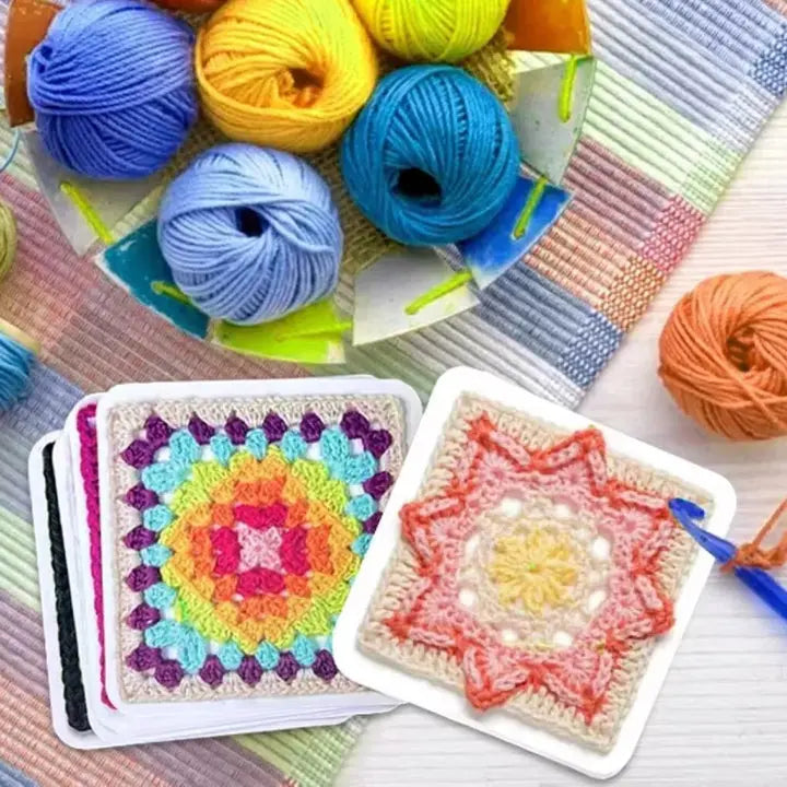 CozyNest™ - Bunte Granny Square Häkelmusterkarten