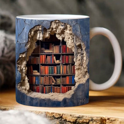 Keramik 3D Bücherregal Tasse für Buchliebhaber