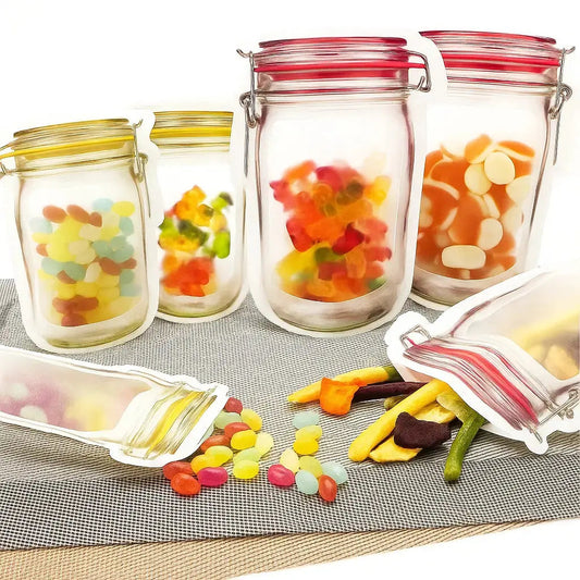 Wiederverwendbare Mason Jar Stil Ziplock Beutel Auslaufsichere Aufbewahrungstaschen