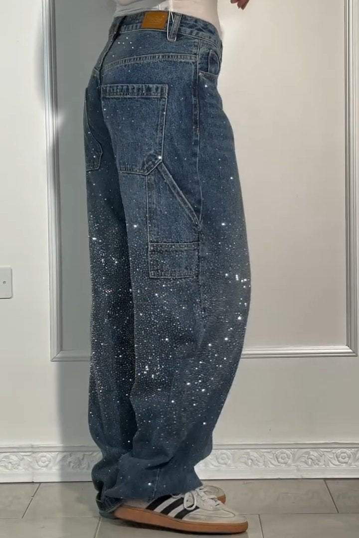 GleamFit™ – Damen-Rhinestone-Harem-Jeans | Stilvolle und bequeme Denim-Hose mit funkelnden Akzenten