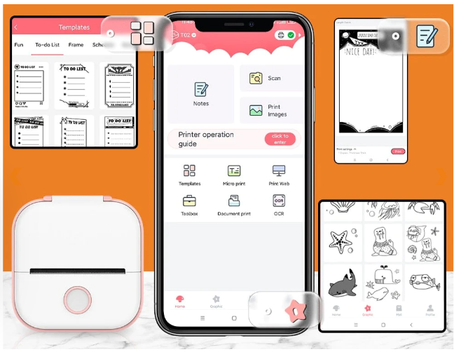 Tragbarer kabelloser Mini-Fotodrucker mit kostenlosem Papier