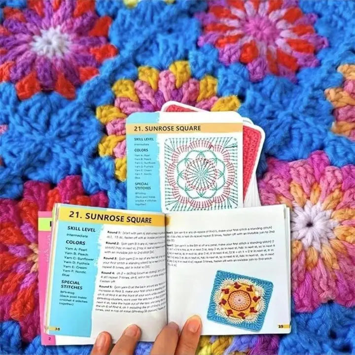 CozyNest™ - Bunte Granny Square Häkelmusterkarten