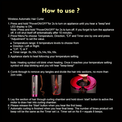 CurlFree™ Wiederaufladbarer tragbarer Lockenstab mit automatischer Abschaltsicherheit