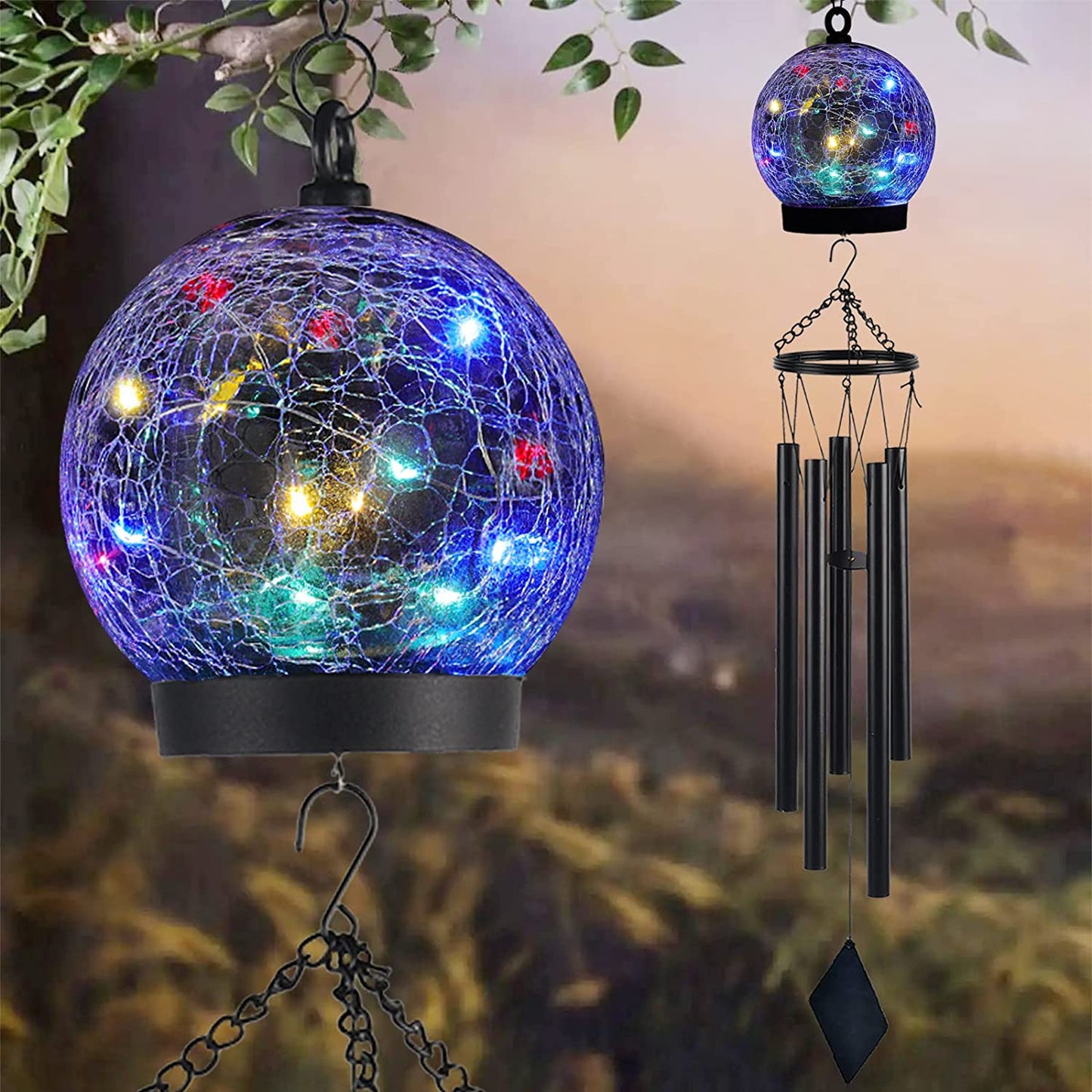 Windspiel ™ | Solar hängende Glaskugel | Windspiel LEDs 42 Zoll