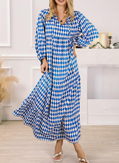 Bohevara™ | Damen Puffärmel geometrische böhmische Maxikleider