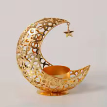 Moderner schwarzer Kerzenhalter mit Mond und Sternen in Gold