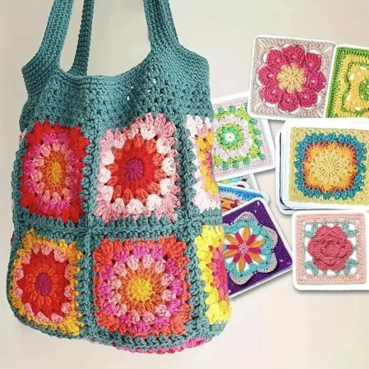 CozyNest™ - Bunte Granny Square Häkelmusterkarten