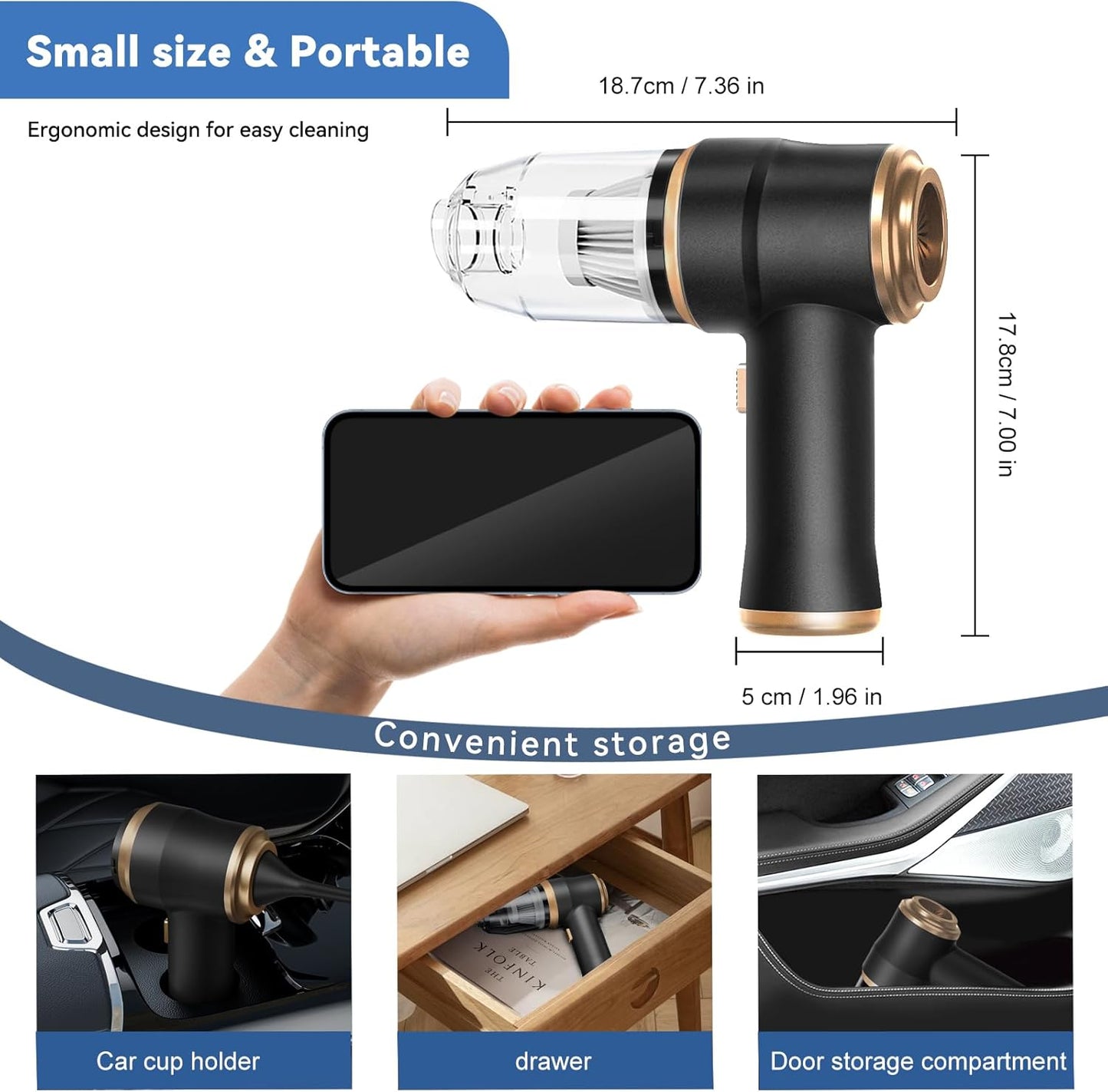 Tragbarer kabelloser Mini-Staubsauger und Luftgebläse für Auto und Zuhause