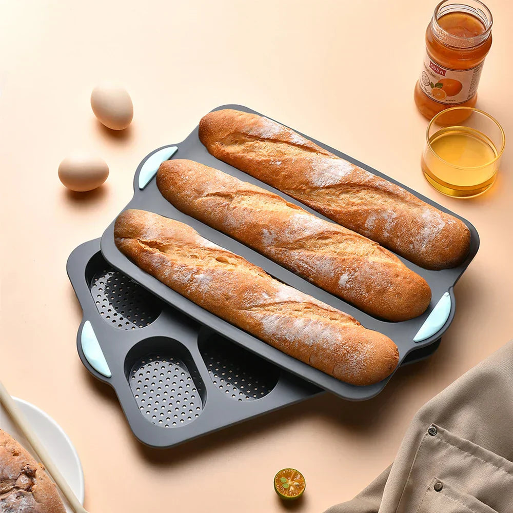 CrustyBake™ - Antihaft-Silikon-Baguette-Backform für perfekte Laibe