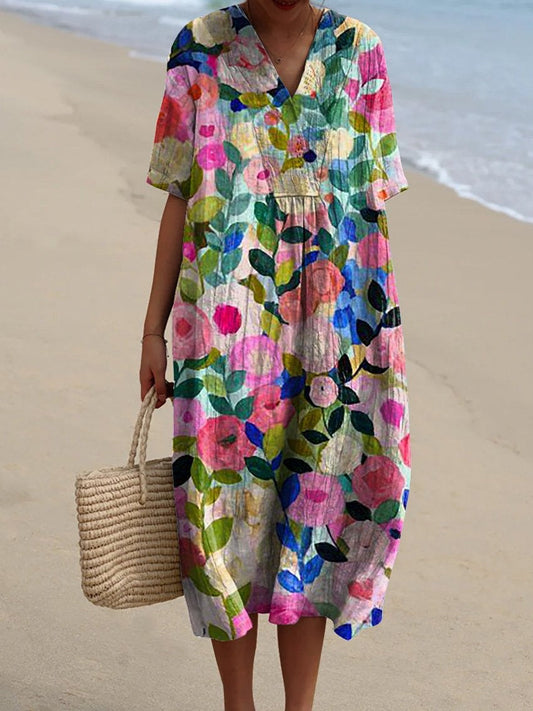 Julia™ | Colorful spring dress with draped pleats