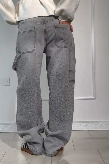 GleamFit™ – Damen-Rhinestone-Harem-Jeans | Stilvolle und bequeme Denim-Hose mit funkelnden Akzenten
