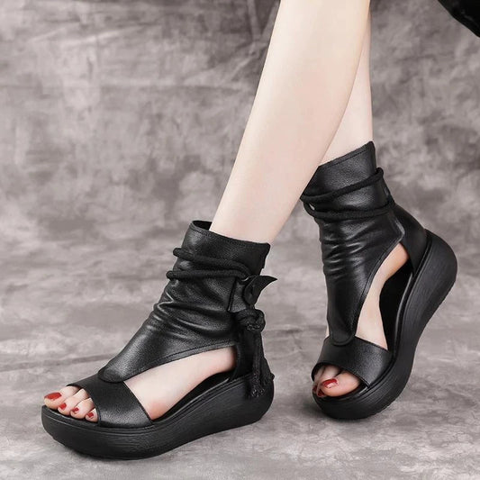 Trista™ | PU leather open toe wedge sandals